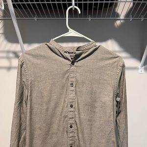 Slim Solid Band Collar Chambray Shirt